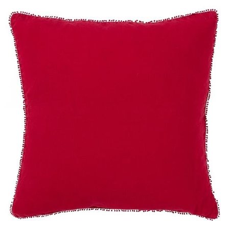 SARO LIFESTYLE SARO 15063.R20S 20 in. Square Pompom Down Filled Pillow - Red 15063.R20S